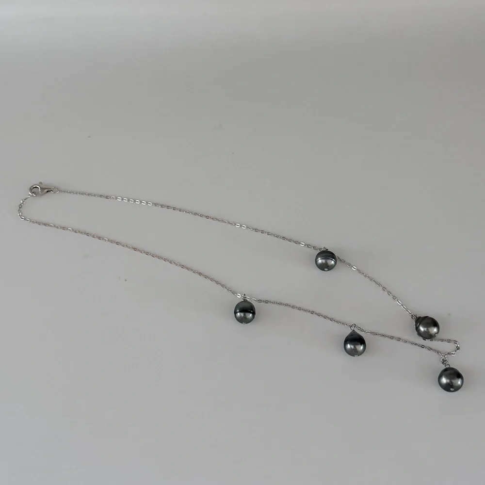 9-10MM Cultured Tahitian Pearl Oval Link Sterling Silver 18